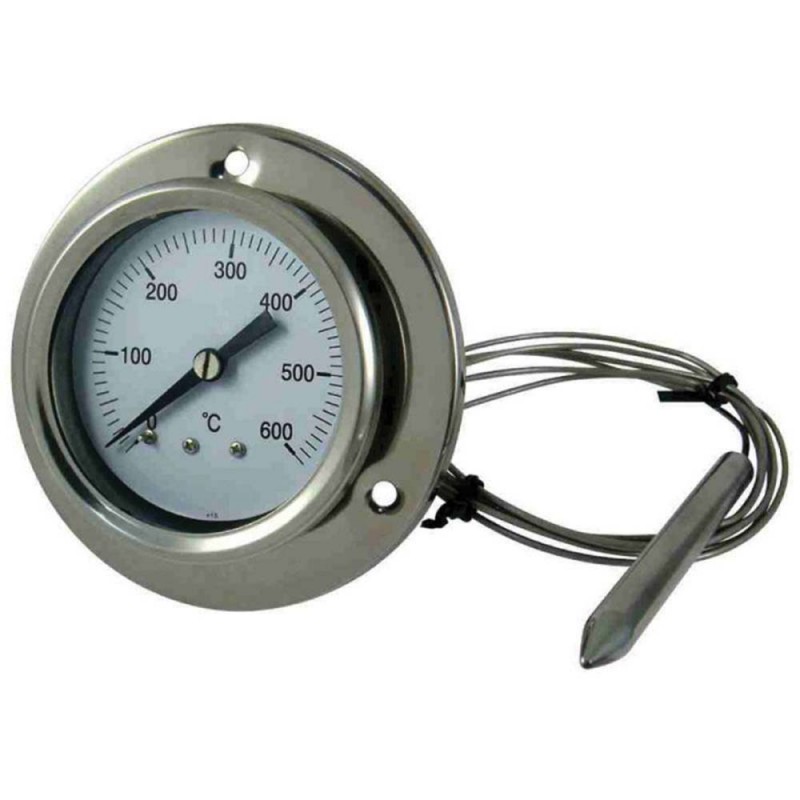 Termómetro para horno de leña y barbacoa mide la temperatura de 0 a 500 °C  con sonda rígida lineal de 15 cm.
